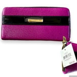Anne Klein - New Magenta/Black Striped Rectangular Wristlet Wallet.